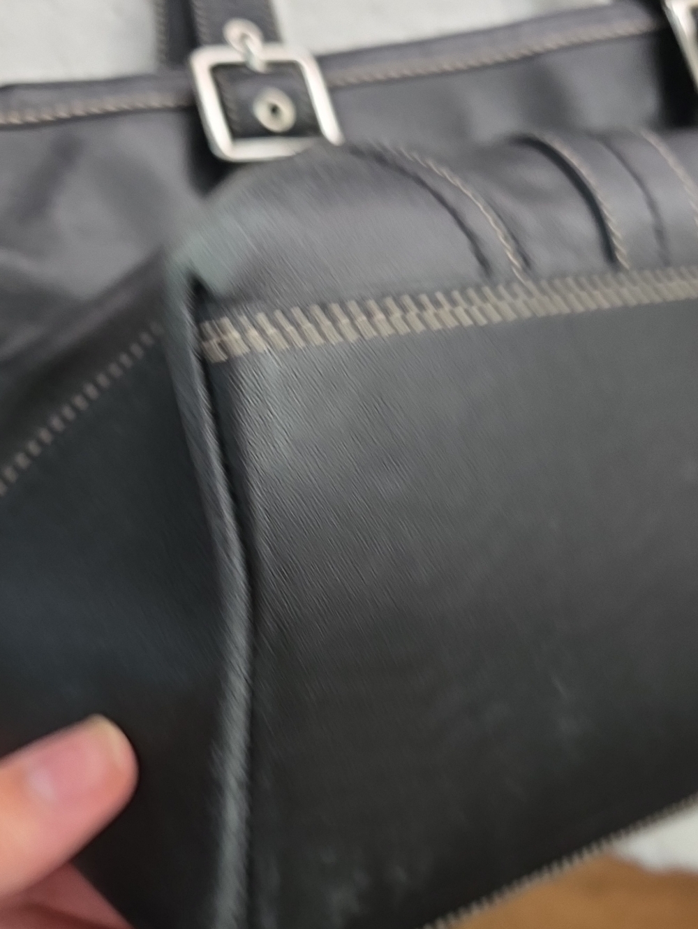 Men's Black Leather Coach Tote Bag with Silver Buckles - Picture 3 of 6